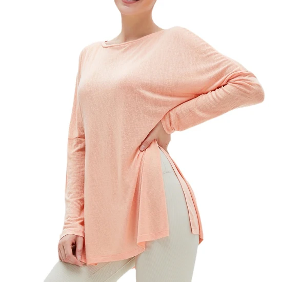 TM0052 New Women Sports Blouse Loose Long Sleeved Yoga Top Fitness Activewear Fast Drying Double Side Split Thin